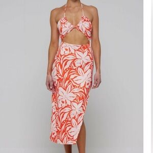 RESA Nikki Dress Clementine Floral Resort Vacation Midi Dress Size L Summer